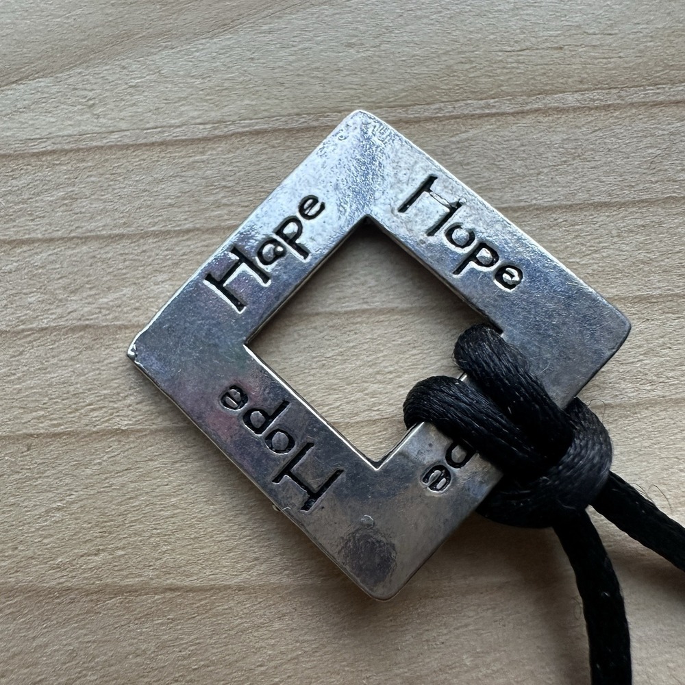 Hope Pendant Necklace 18 Inch Square Hope Engraved Black Cord Chain 925 Sterling